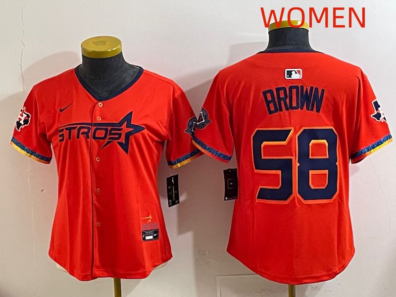 Women Houston Astros #58 Brown Orange Fourth generation Joint Name 2025 Nike MLB Jersey style 1->women mlb jersey->Women Jersey